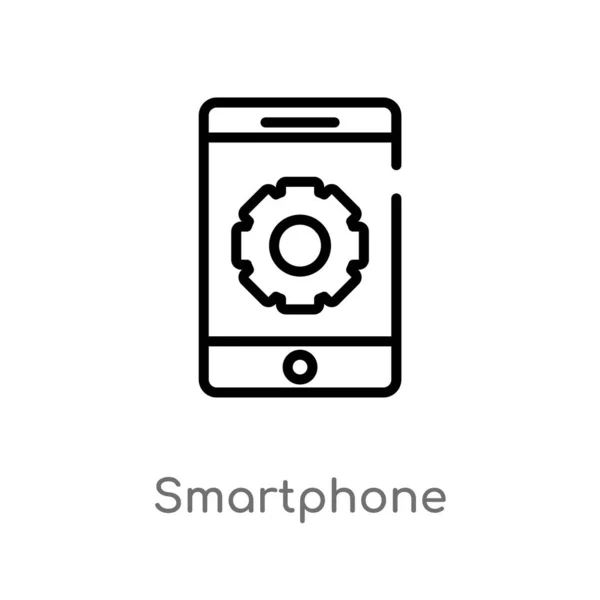 輪郭のスマートフォンベクトルアイコン 戦略の概念から孤立した黒のシンプルなライン要素のイラスト 白い背景に編集可能なベクトルストロークのスマートフォンのアイコン — ストックベクタ