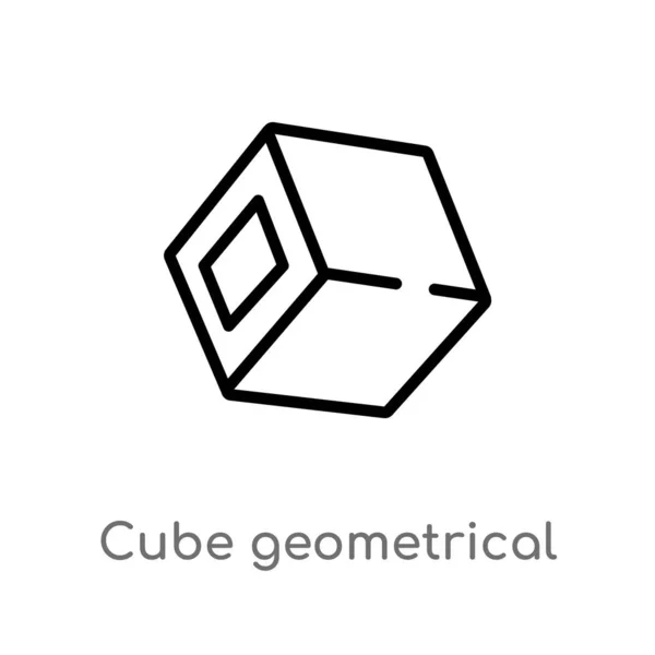 Geometrická Ikona Krychle Obrysovým Vektorem Samostatná Černá Jednoduchá Čára Ilustrace — Stockový vektor