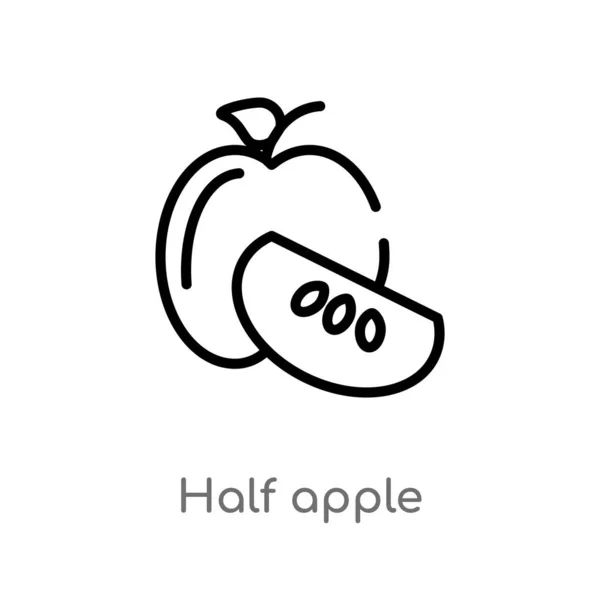 Umreißt Das Halbe Apfelvektorsymbol Isolierte Schwarze Einfache Linie Element Illustration — Stockvektor