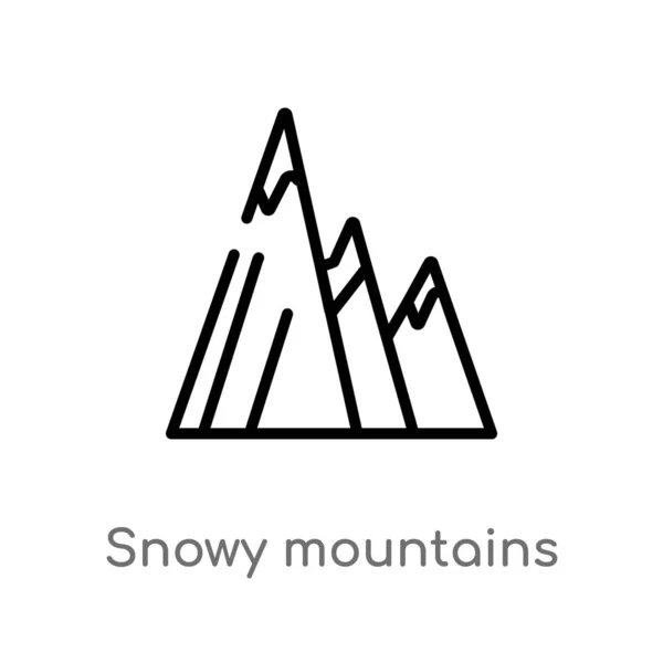 Overzicht Besneeuwde Bergen Vector Pictogram Geïsoleerde Zwarte Eenvoudige Lijn Element — Stockvector