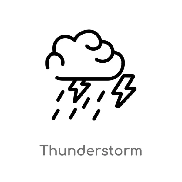 Umreißen Gewittervektorsymbol Isolierte Darstellung Schwarzer Einfacher Linien Aus Dem Wetterkonzept — Stockvektor