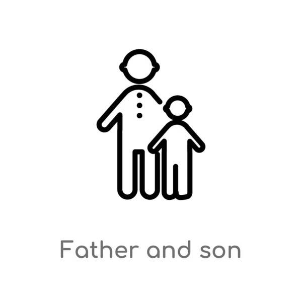 Outline Father Son Vector Icon Isolated Black Simple Line Element — Stock Vector