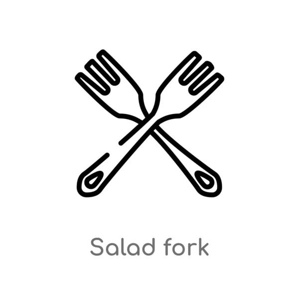 Contour Fourchette Salade Icône Vectorielle Illustration Isolée Élément Ligne Simple — Image vectorielle