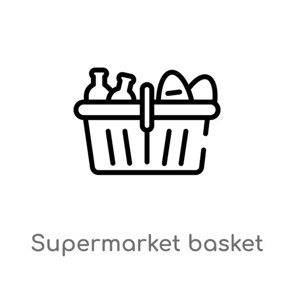 Overzicht Supermarkt Basket Vector Pictogram Geïsoleerde Zwarte Eenvoudige Lijn Element — Stockvector