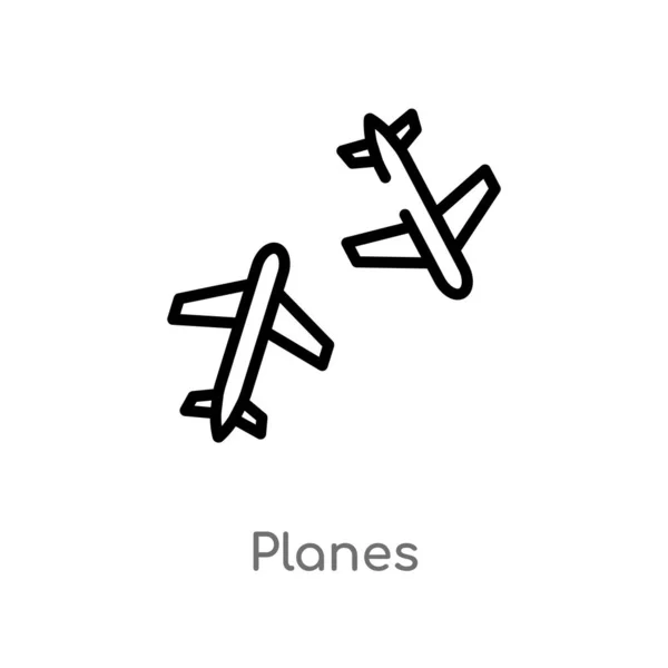 Vector Pictogram Van Overzichts Vliegtuigen Geïsoleerde Zwarte Eenvoudige Lijn Element — Stockvector