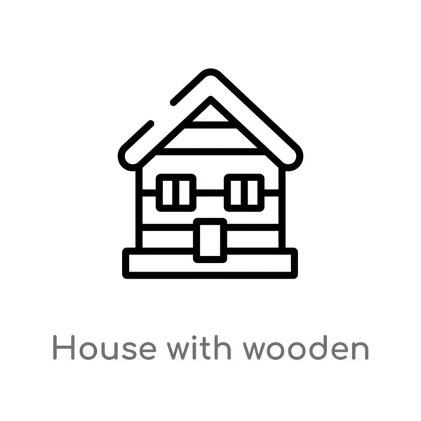 Outline House Wooden Roof Vector Icon Isolated Black Simple Line — Stock Vector