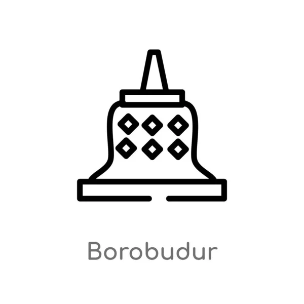 Obrysová Ikona Vektoru Borobudurem Izolovaný Černý Jednoduchý Linkovou Prvek Ilustrace — Stockový vektor