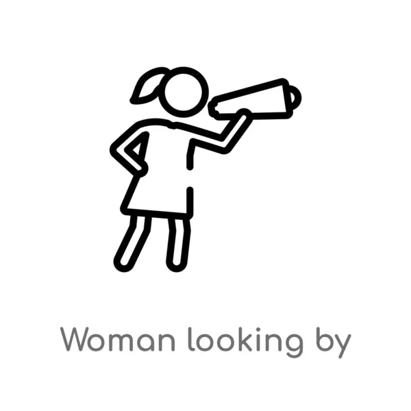 Contour Femme Regardant Par Une Icône Vectorielle Verre Espion Illustration — Image vectorielle
