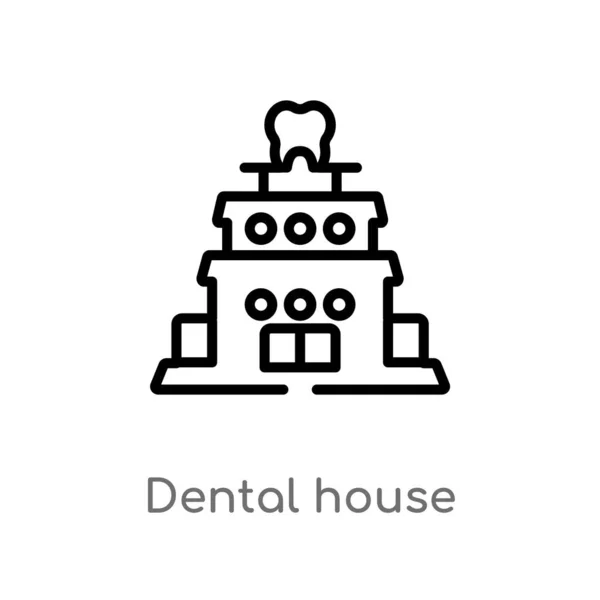 Контур Векторной Иконки Зубного Дома Изолированный Черный Простой Элемент Линии — стоковый вектор