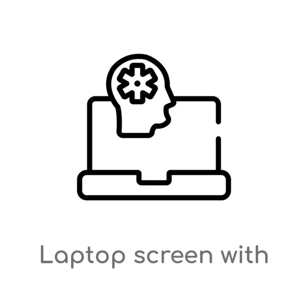 Contorno Pantalla Portátil Con Cabeza Humana Icono Gráfico Vectorial Aislado — Archivo Imágenes Vectoriales