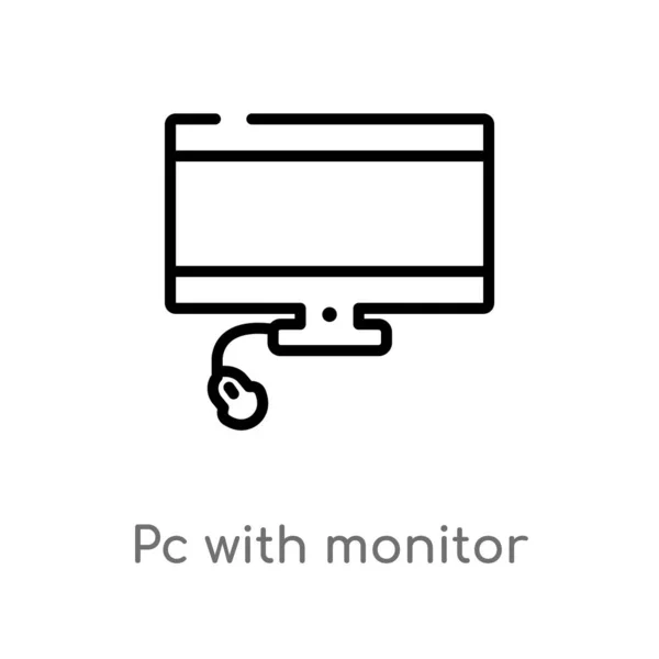 Contorno Con Icono Vector Monitor Aislado Negro Simple Línea Elemento — Vector de stock