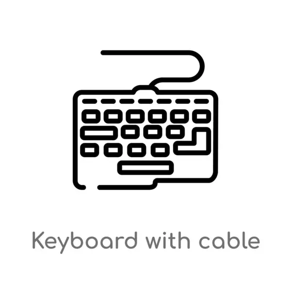 Kablo Vektör Simgesi Ile Anahat Klavye Bilgisayar Kavramından Izole Siyah — Stok Vektör