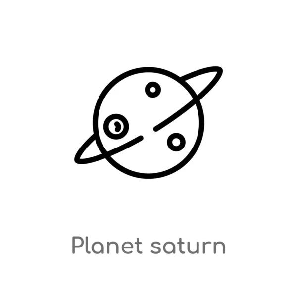 Obrysová Ikona Planety Saturn Izolovaný Černý Jednoduchý Řádek Ilustrace Konceptu — Stockový vektor