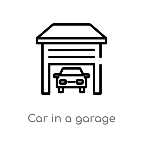 Umriss Auto Einer Garage Vektor Symbol Vereinzelte Darstellung Schwarzer Einfacher — Stockvektor