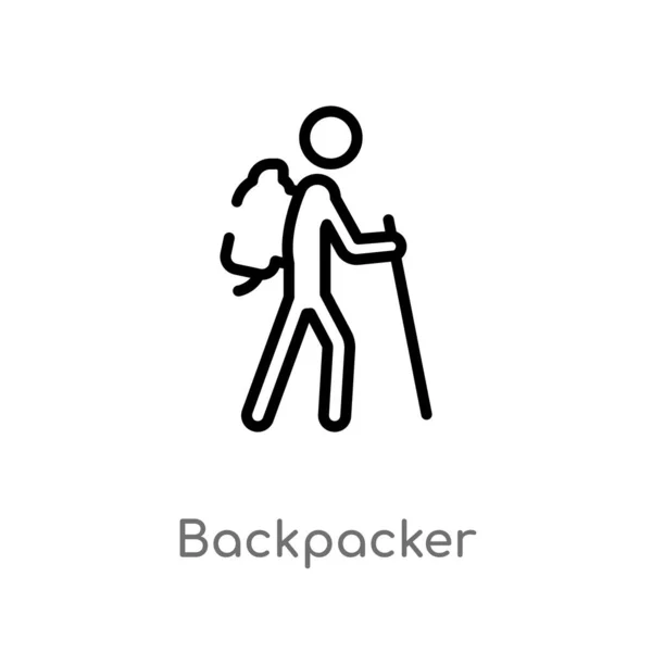 Contour Backpacker Icône Vectorielle Illustration Isolée Élément Ligne Simple Noir — Image vectorielle