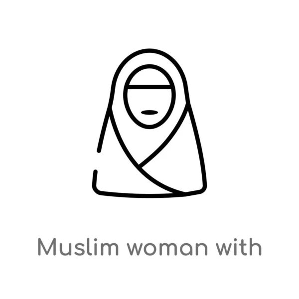 Delinear Mulher Muçulmana Com Hijab Vetor Ícone Isolado Preto Simples —  Vetores de Stock