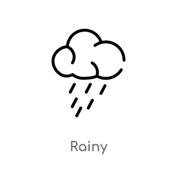 雨ベクトル アイコンのアウトライン 天気コンセプトから孤立した黒シンプルなライン要素のイラスト 白い背景に編集可能なベクトルストロークの雨のアイコン — ストックベクタ