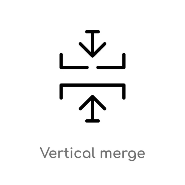Umreißt Das Vertikale Zusammenführungsvektorsymbol Vereinzelte Darstellung Schwarzer Einfacher Linien Aus — Stockvektor