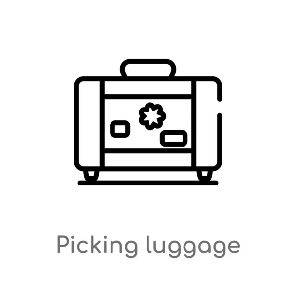 Kontur Plocka Bagage Vektor Ikon Isolerad Svart Enkel Linjeelement Illustration — Stock vektor