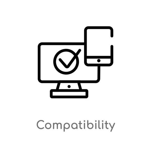 Contorno Icono Vector Compatibilidad Elemento Línea Simple Negro Aislado Ilustración — Vector de stock