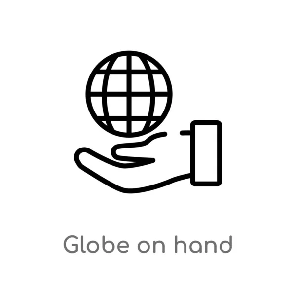Umreißen Globus Auf Der Hand Vektor Symbol Isolierte Schwarze Einfache — Stockvektor