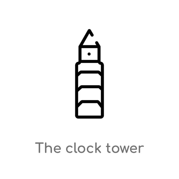 Delinear Ícone Vetor Torre Relógio Isolado Preto Simples Ilustração Elemento — Vetor de Stock