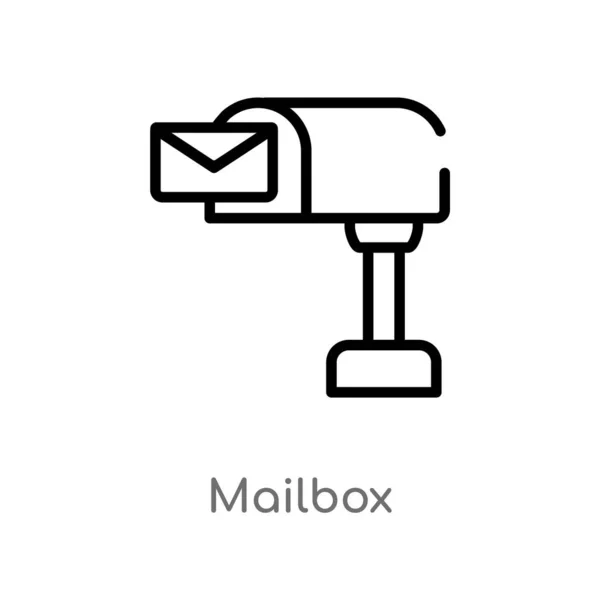 アウトラインメールボックスベクターアイコン 不動産コンセプトから孤立した黒シンプルなライン要素のイラスト 白い背景に編集可能なベクトルストロークメールボックスアイコン — ストックベクタ