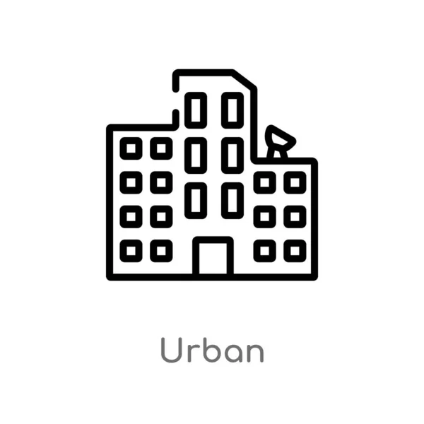 概述城市矢量图标 从建筑概念中分离出黑色简单线元素插图 白色背景上的可编辑矢量描边城市图标 — 图库矢量图片