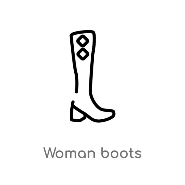Outline Woman Boots Vector Icon Isolated Black Simple Line Element — Stock Vector