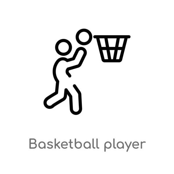 Outline Basketball Player Scoring Vector Icon Isolated Black Simple Line — Stock Vector