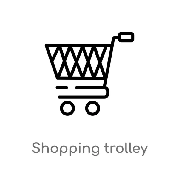 Outline Shopping Trolley Vector Icon Isolated Black Simple Line Element — Stock Vector