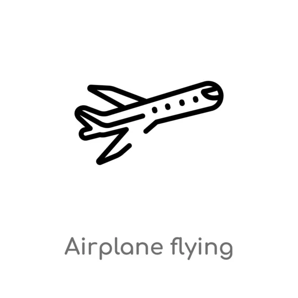 Outline Airplane Flying Vector Icon Isolated Black Simple Line Element — Stock Vector
