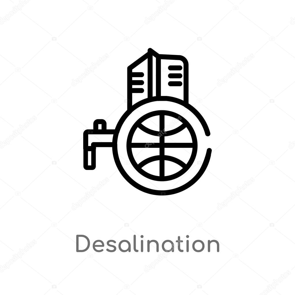 Outline desalination vector icon. isolated black simple line element illustration from ecology and environment concept. editable vector stroke desalination icon on white background