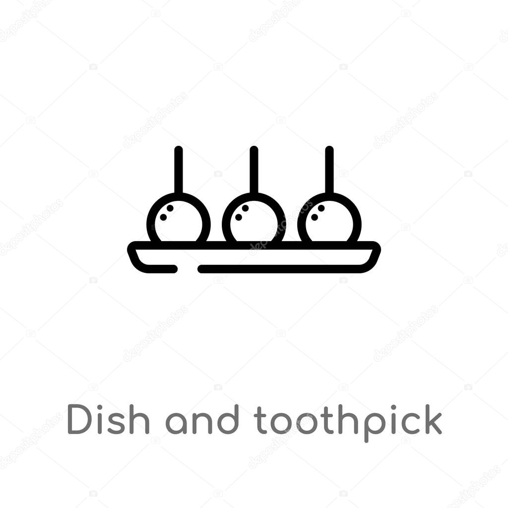 Outline dish and toothpick vector icon. isolated black simple line element illustration from food concept. editable vector stroke dish and toothpick icon on white background