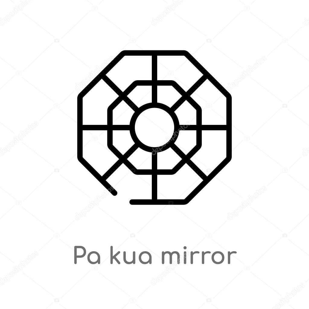 Outline pa kua mirror vector icon. isolated black simple line element illustration from cultures concept. editable vector stroke pa kua mirror icon on white background