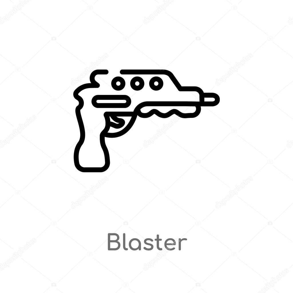 outline blaster vector icon. isolated black simple line element illustration from future technology concept. editable vector stroke blaster icon on white background