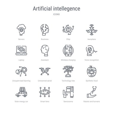gibi 16 yapay zeka kavramı vektör hattı simgeleri kümesi