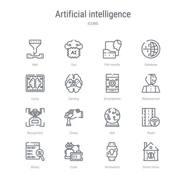 gibi 16 yapay zeka kavramı vektör hattı simgeleri kümesi