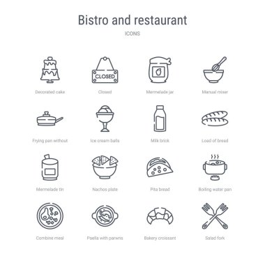 16 bistro ve restoran kavramı vektör hattı simgeleri böyle bir ayarlayın
