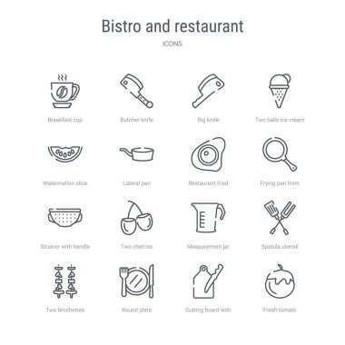 16 bistro ve restoran kavramı vektör hattı simgeleri böyle bir ayarlayın