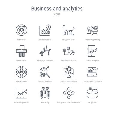 set of 16 business and analytics concept vector line icons such  clipart