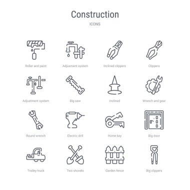 set of 16 construction concept vector line icons such as big cli clipart