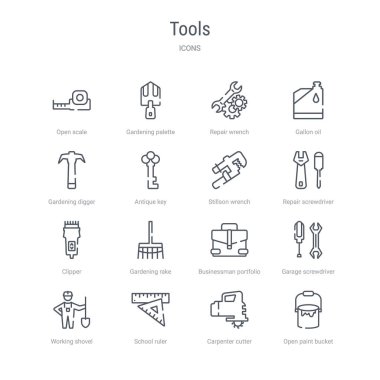 açık boya buc gibi 16 araçları kavram vektör hattı simgeleri kümesi