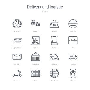 16 teslimat ve lojistik kavram vektör hattı simgeleri böyle bir ayarlayın