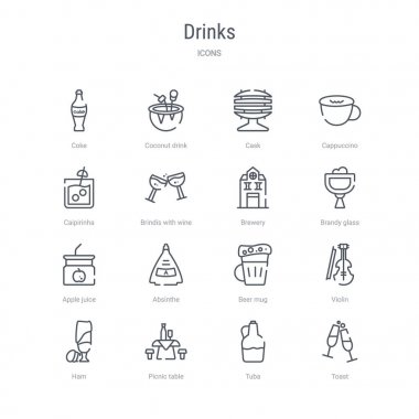 tost, tuba gibi 16 içecek kavramı vektör hattı simgeleri kümesi, 