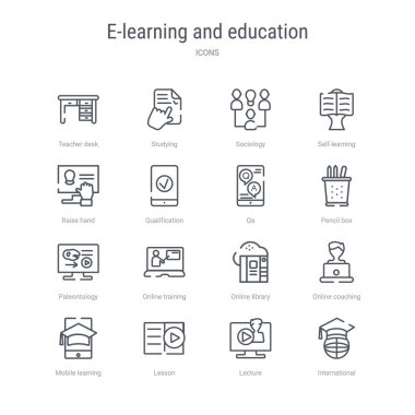 16 e-öğrenme ve eğitim kavramı vektör çizgi simgeleri suc kümesi