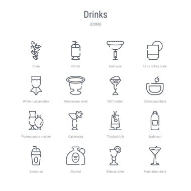 manhattan dri gibi 16 içki kavramı vektör hattı simgeleri kümesi