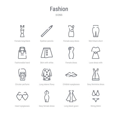 dize bikin gibi 16 moda kavramı vektör çizgi simgeleri kümesi