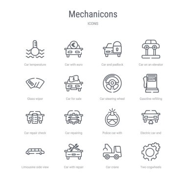 iki cogw gibi 16 mechanicons kavram vektör hattı simgeleri kümesi