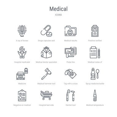 tıbbi temp gibi 16 tıbbi kavram vektör hattı simgeleri kümesi